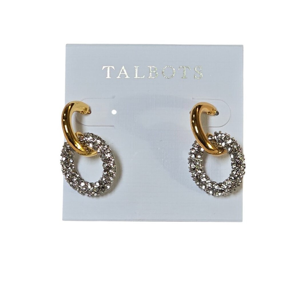 Talbots Women's Trendy Gold Plated Crystal  Sparkly Dangle Hoop Earrings NWT